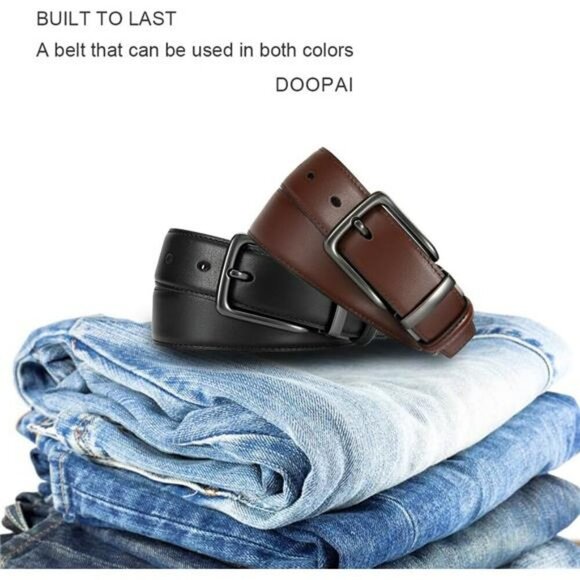 Mens reversible leather belt black brown dress casual trim to fit waist belt - Picture 2 of 7